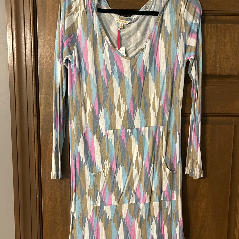 All For Color Blue Pink Tan Long Sleeve Cover Up